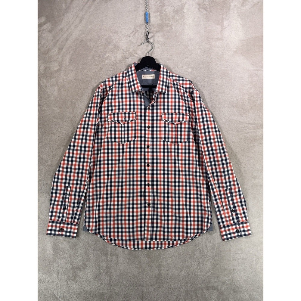 7 Diamonds Button Down Shirt Mens XL Orange Blue Plaid Long Sleeve Western